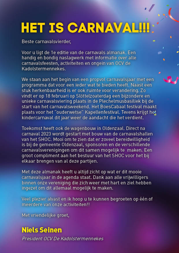 Carnavals Almanak 2023 - Inleiding President
