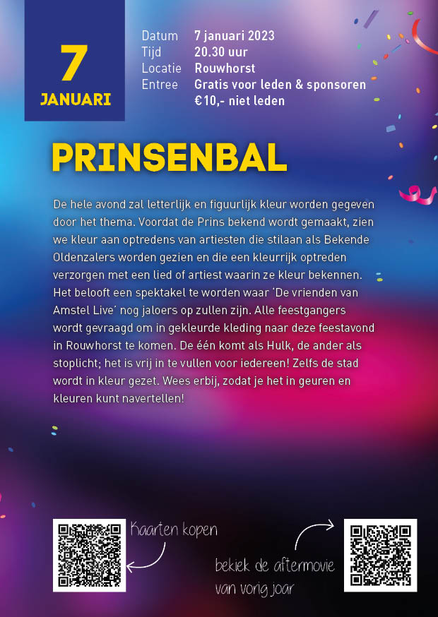 Carnavals Almanak 2023 - Infortmatie Prinsenbal 7 Januari