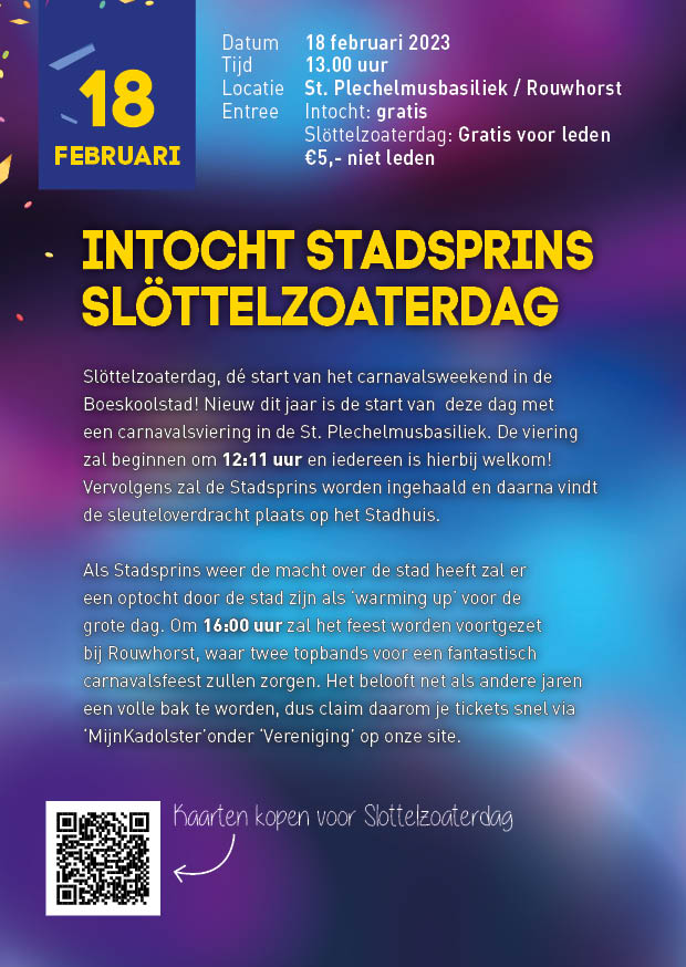 Carnavals Almanak 2023 - Infortmatie Slöttelzoaterdag 18 Februari