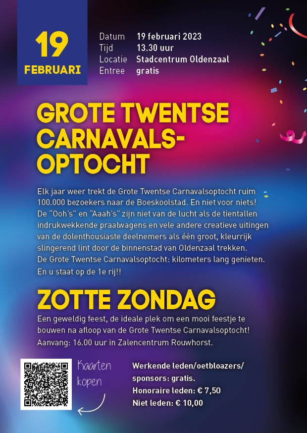Carnavals Almanak 2023 - Infortmatie Grote Twentse Carnavalsoptocht 19 Februari